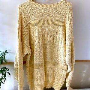 Yellow long knit sweater with knitted detailing